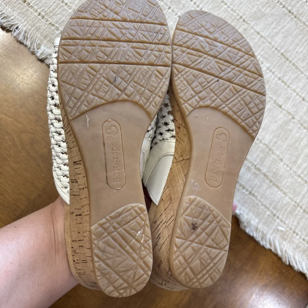 Baretraps Women's White Woven Slide Wedge Sandals Slip-On Faux Leather 6
